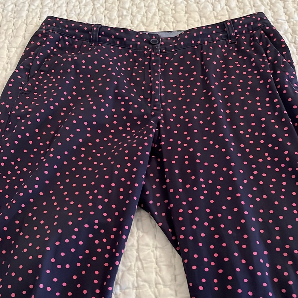 Talbots pants 12P navy with pink polka dot chino